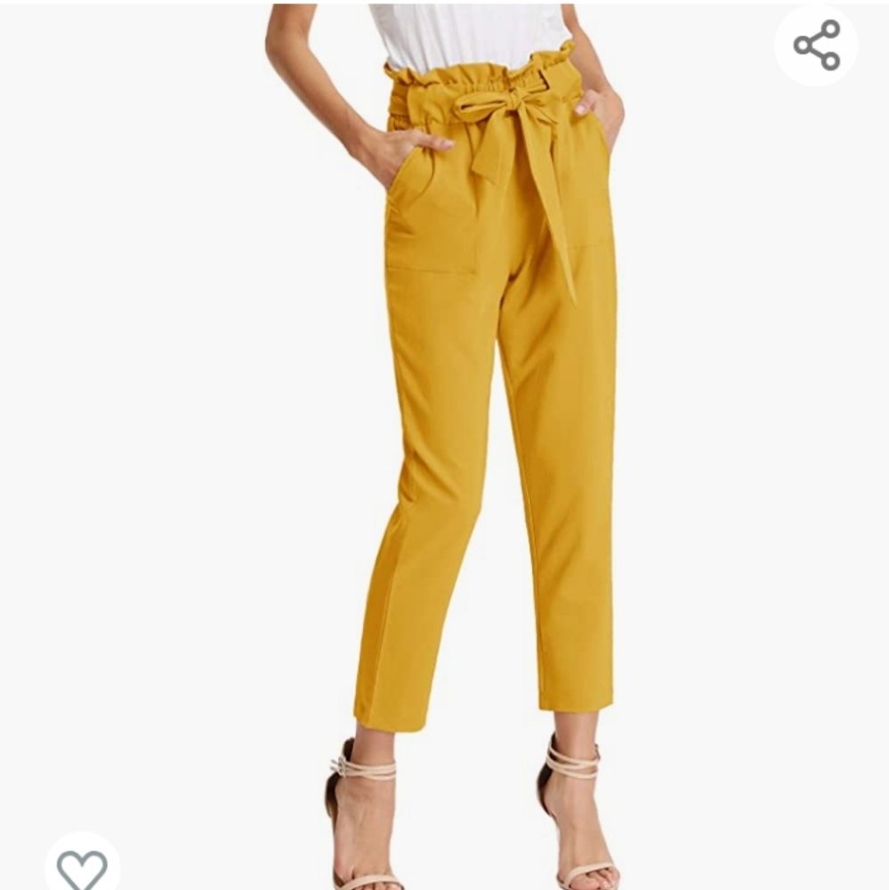 GRACE KARIN Women's Cropped Paper Bag Waist Pants with Pockets 2XL